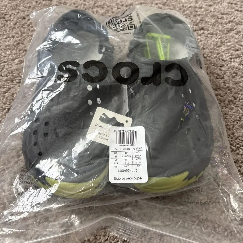 Crocs Echo Icey Ro Clog 211458-001 Icy Black Green Shoes Sandals Mens Sz 11 New